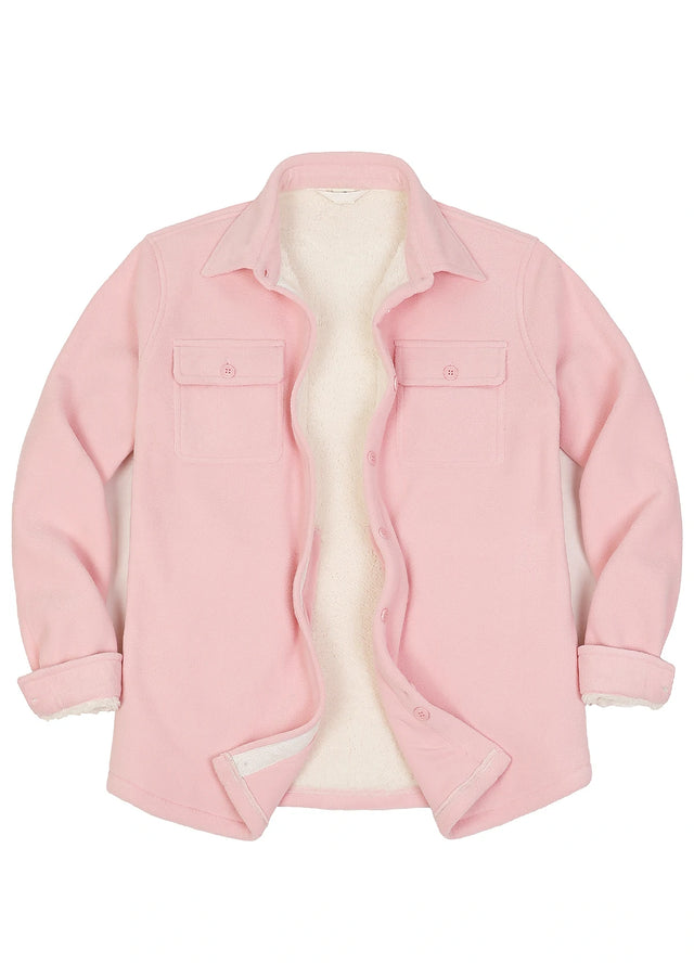 Women's Sherpa Lined Warm Shirt Jacket Button Up Winter Fleece Shirt