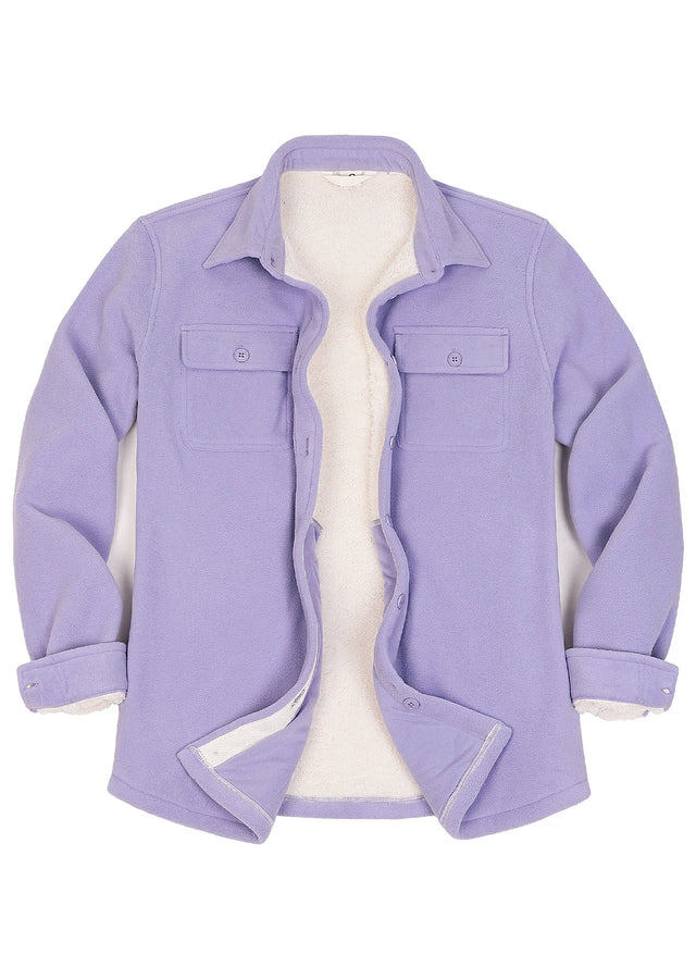 Women's Sherpa Lined Warm Shirt Jacket Button Up Winter Fleece Shirt