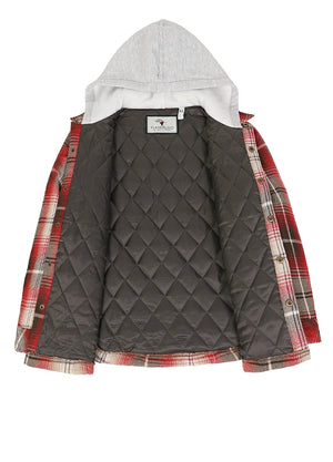Kids Hooded Flannel Shirt Jacket With Quilted Lined
