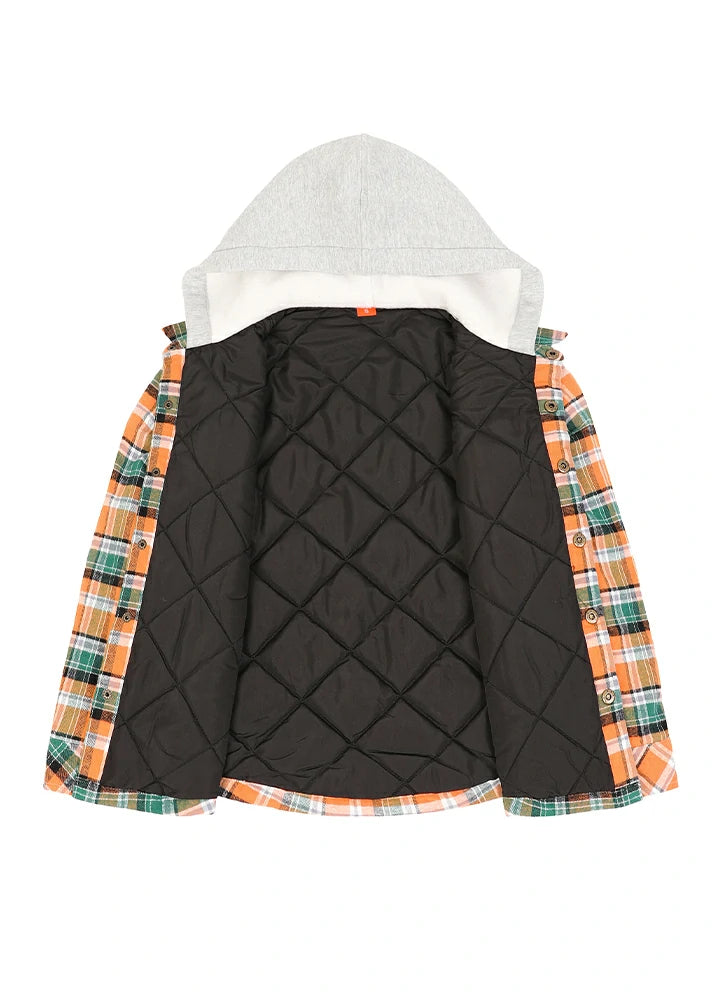 Kids Boys and Girls Quilted Lined Hooded Flannel Shirt Jacket,Snap Button