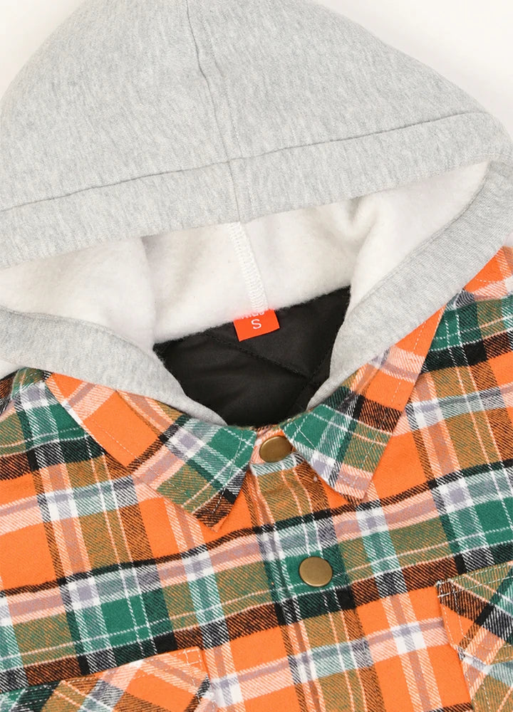 Kids Boys and Girls Quilted Lined Hooded Flannel Shirt Jacket,Snap Button