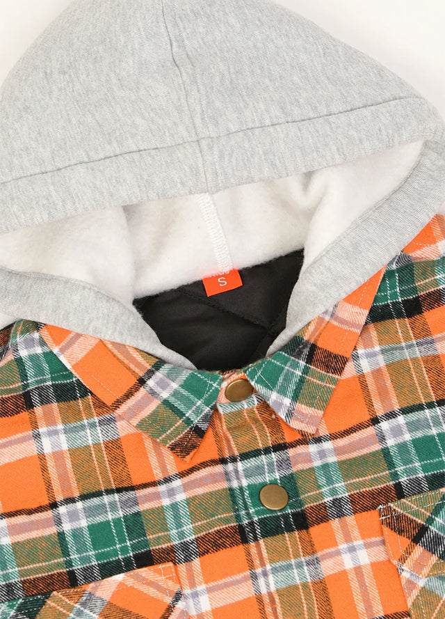 Kids Boys and Girls Quilted Lined Hooded Flannel Shirt Jacket,Snap Button