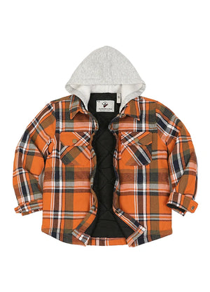 Kids Boys and Girls Quilted Lined Hooded Flannel Shirt Jacket,Snap Button