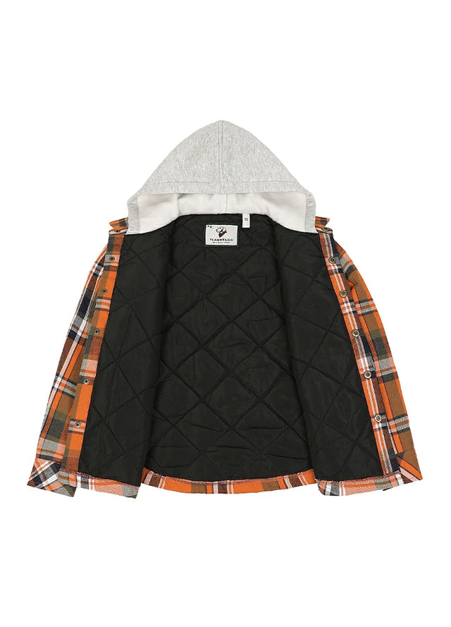 Kids Hooded Flannel Shirt Jacket With Quilted Lined