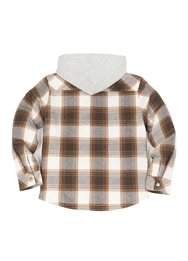 Kids Boys and Girls Quilted Lined Hooded Flannel Shirt Jacket,Snap Button