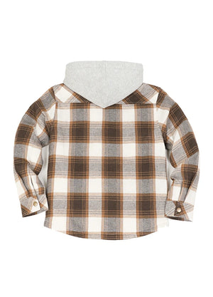 Kids Boys and Girls Quilted Lined Hooded Flannel Shirt Jacket,Snap Button