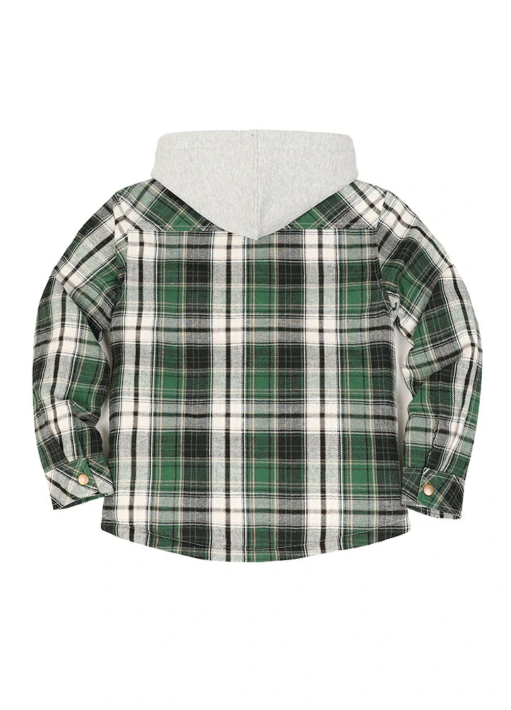 Kids Boys and Girls Quilted Lined Hooded Flannel Shirt Jacket,Snap Button