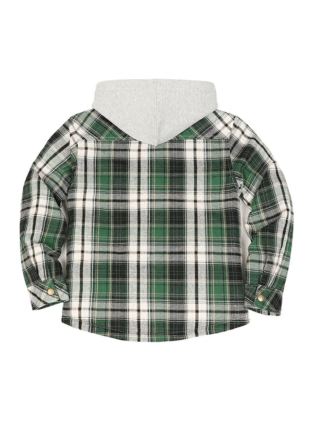 Kids Boys and Girls Quilted Lined Hooded Flannel Shirt Jacket,Snap Button