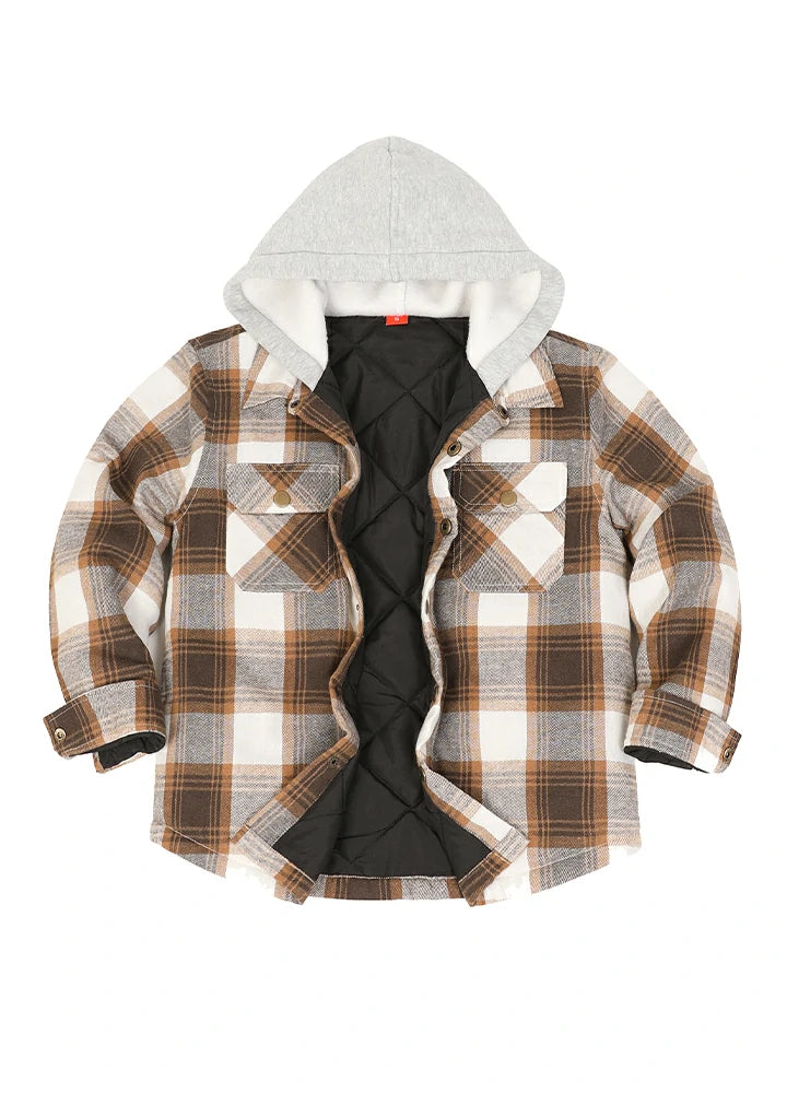 Kids Boys and Girls Quilted Lined Hooded Flannel Shirt Jacket,Snap Button