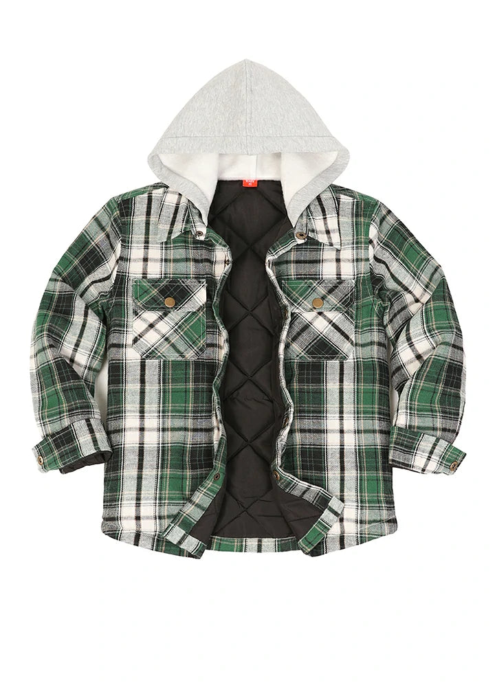 Kids Boys and Girls Quilted Lined Hooded Flannel Shirt Jacket,Snap Button