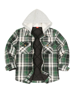 Kids Boys and Girls Quilted Lined Hooded Flannel Shirt Jacket,Snap Button