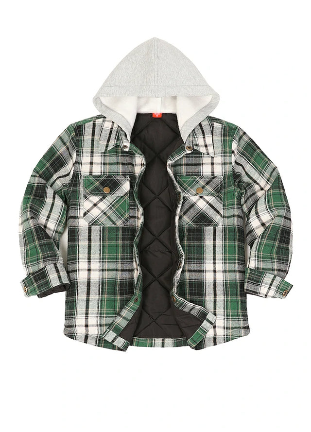 Kids Boys and Girls Quilted Lined Hooded Flannel Shirt Jacket,Snap Button