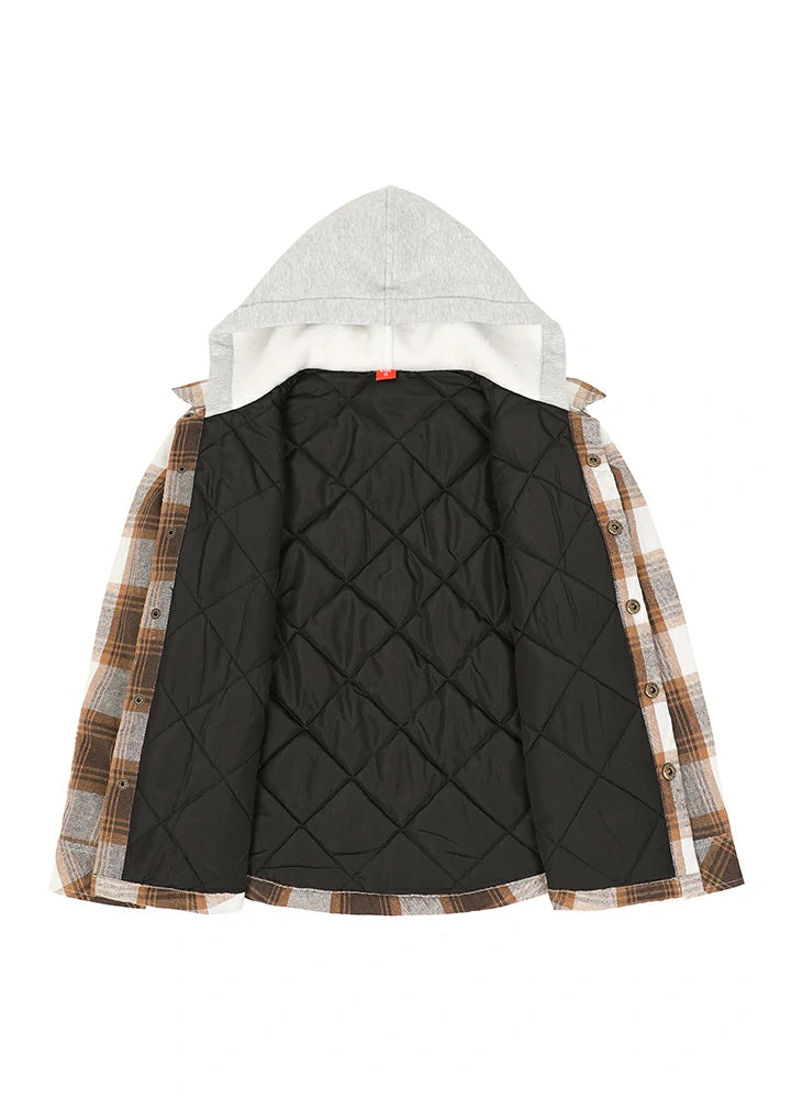 Kids Boys and Girls Quilted Lined Hooded Flannel Shirt Jacket,Snap Button