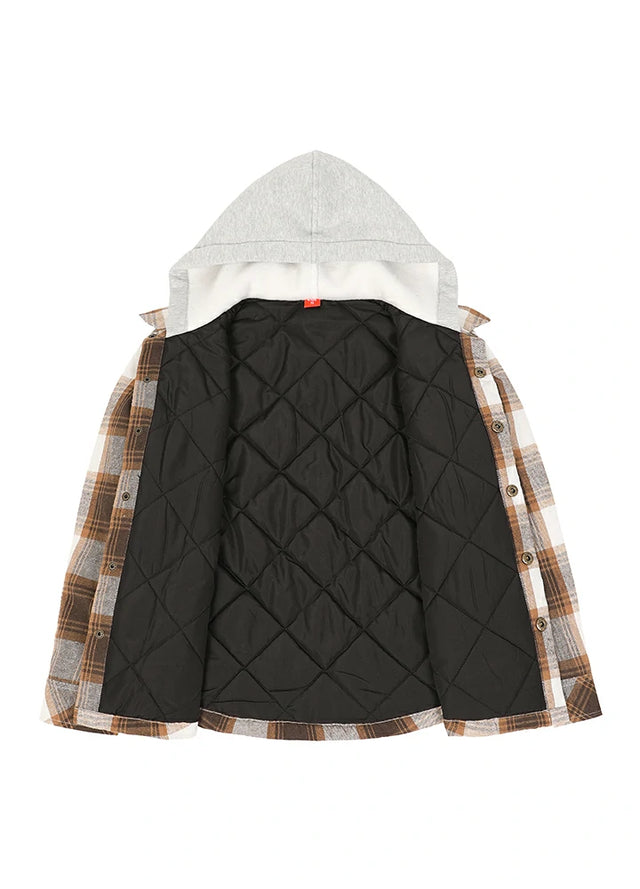 Kids Boys and Girls Quilted Lined Hooded Flannel Shirt Jacket,Snap Button