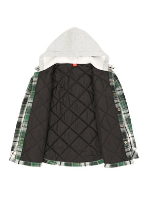 Kids Boys and Girls Quilted Lined Hooded Flannel Shirt Jacket,Snap Button