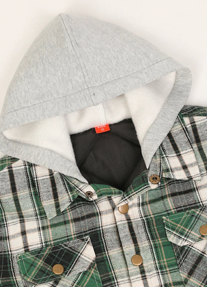 Kids Boys and Girls Quilted Lined Hooded Flannel Shirt Jacket,Snap Button