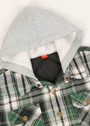 Kids Boys and Girls Quilted Lined Hooded Flannel Shirt Jacket,Snap Button