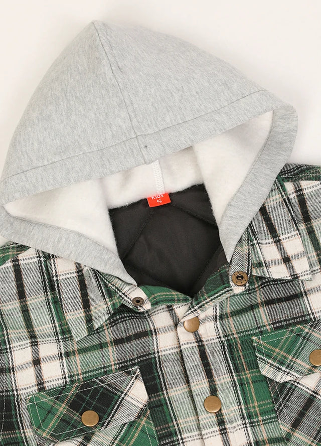 Kids Boys and Girls Quilted Lined Hooded Flannel Shirt Jacket,Snap Button