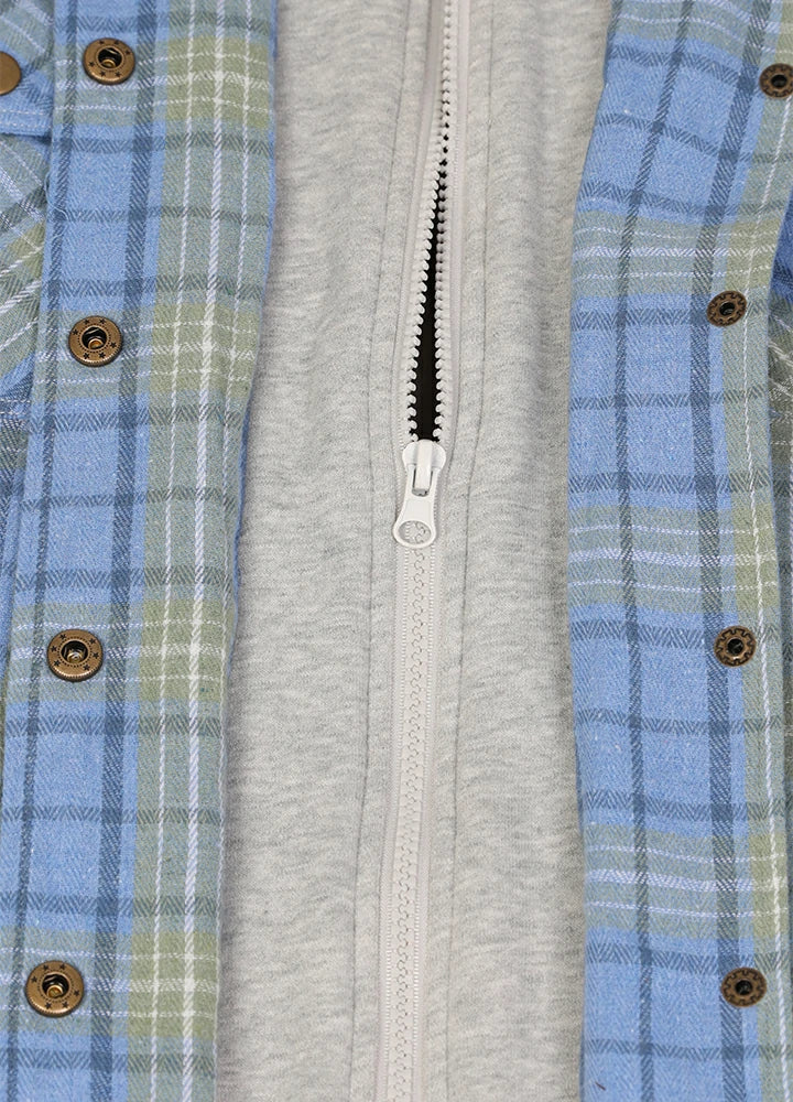 Women's Full Zip Up Quilted Lined Flannel Jacket,Snap Button Closure
