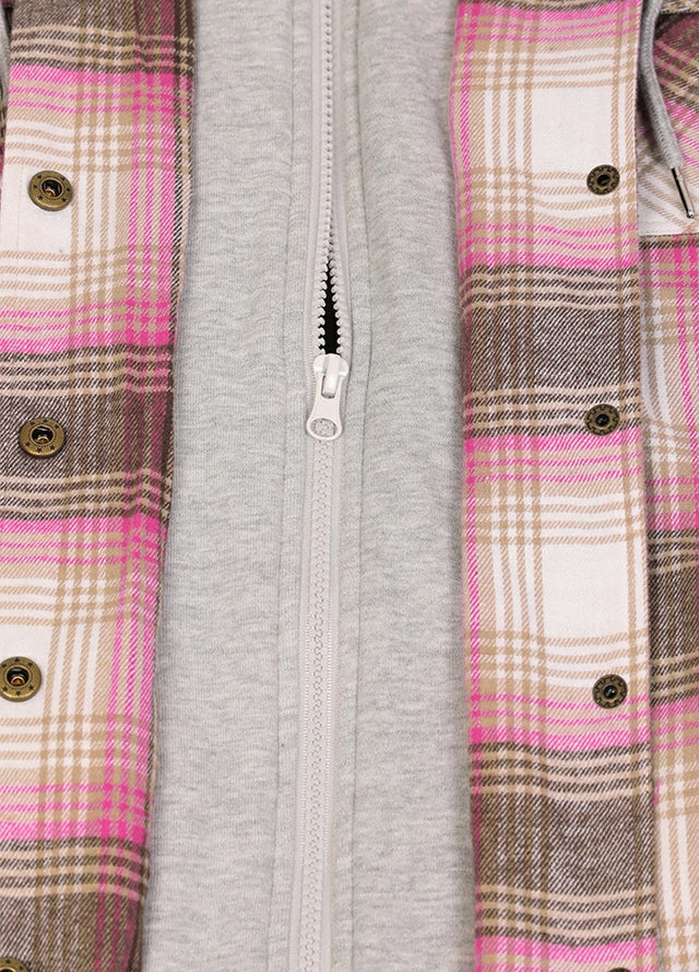Women's Full Zip Up Quilted Lined Flannel Jacket,Snap Button Closure
