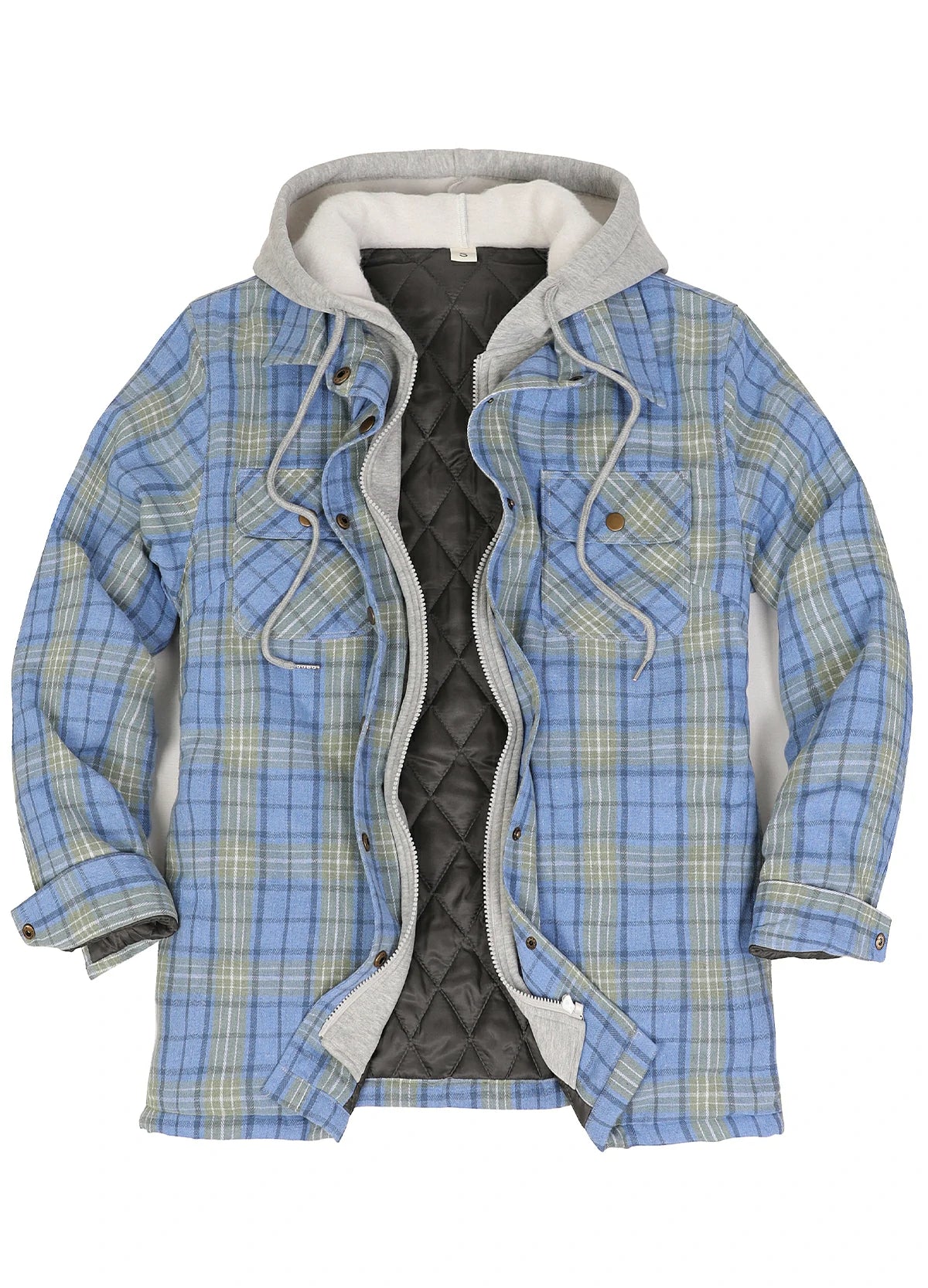 Women's Full Zip Up Quilted Lined Flannel Jacket,Snap Button Closure