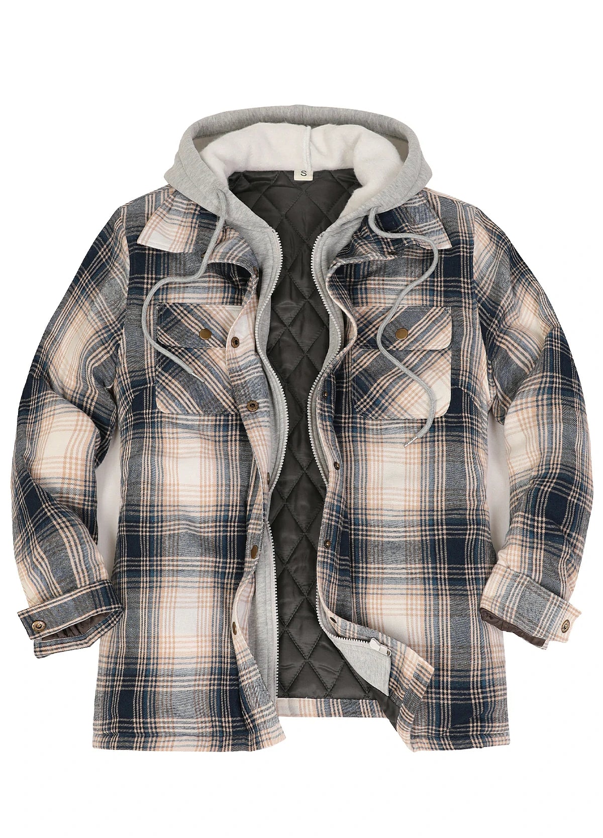 Women's Full Zip Up Quilted Lined Flannel Jacket,Snap Button Closure