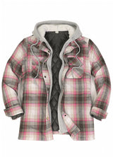 Women's Full Zip Up Quilted Lined Flannel Jacket,Snap Button Closure