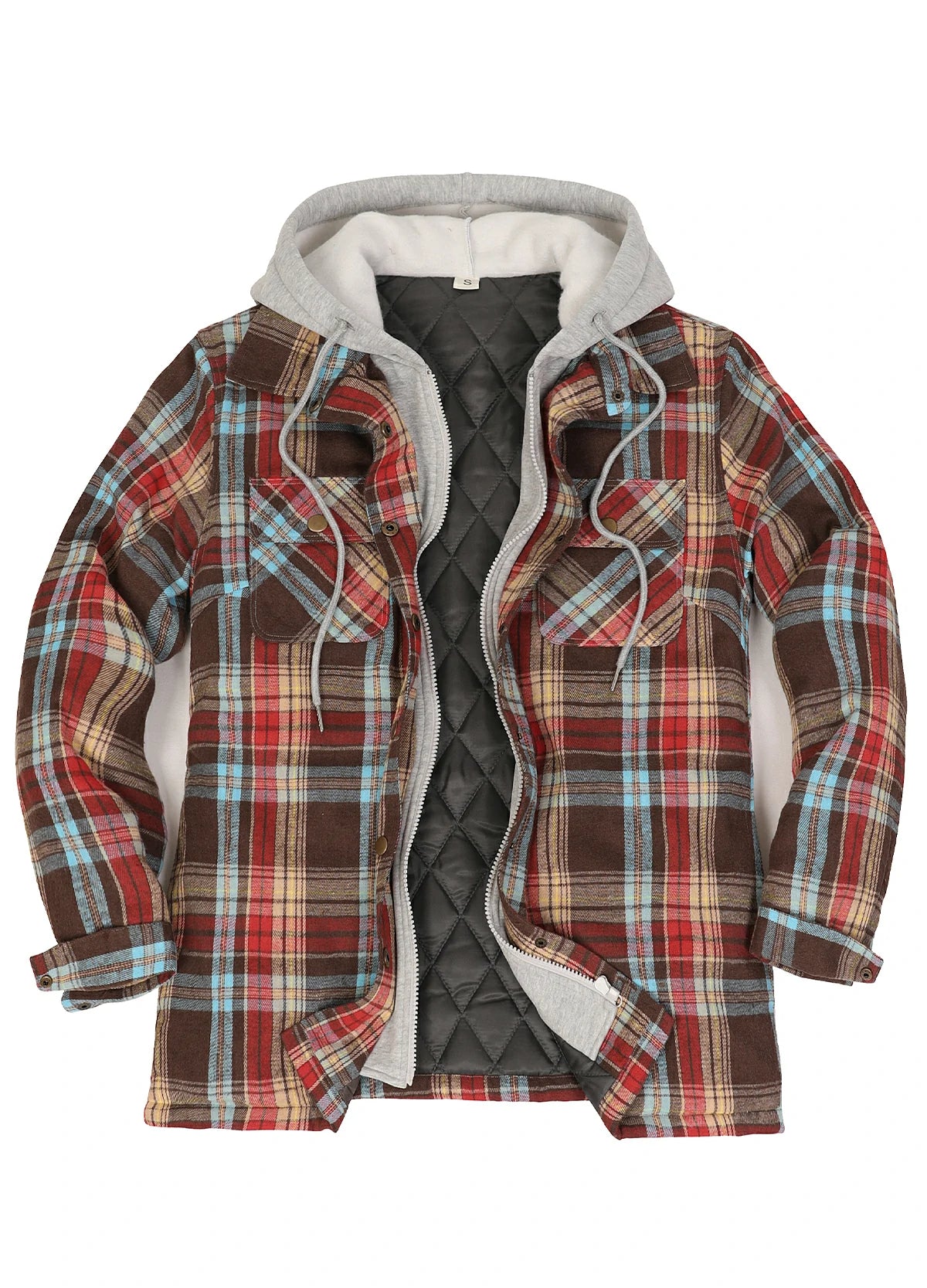 Women's Full Zip Up Quilted Lined Flannel Jacket,Snap Button Closure