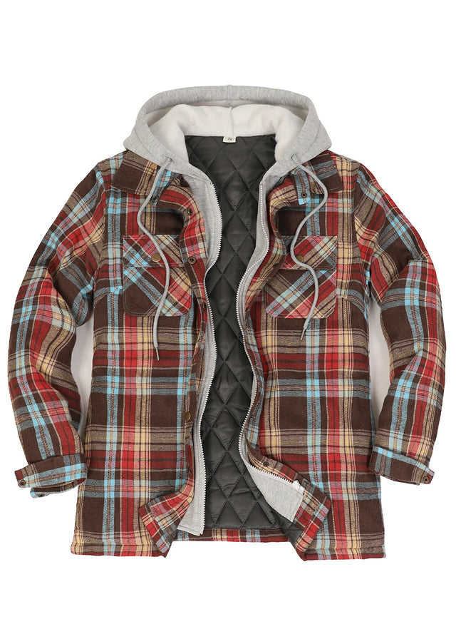 Women's Full Zip Up Quilted Lined Flannel Jacket,Snap Button Closure