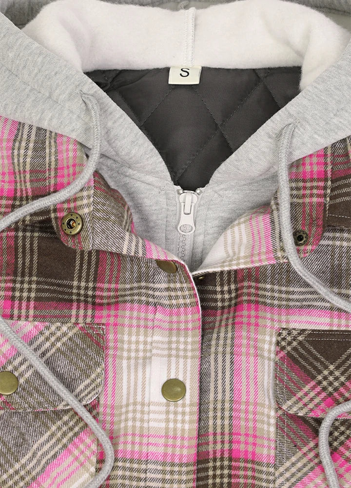 Women's Full Zip Up Quilted Lined Flannel Jacket,Snap Button Closure