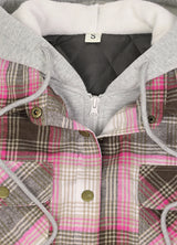 Women's Full Zip Up Quilted Lined Flannel Jacket,Snap Button Closure