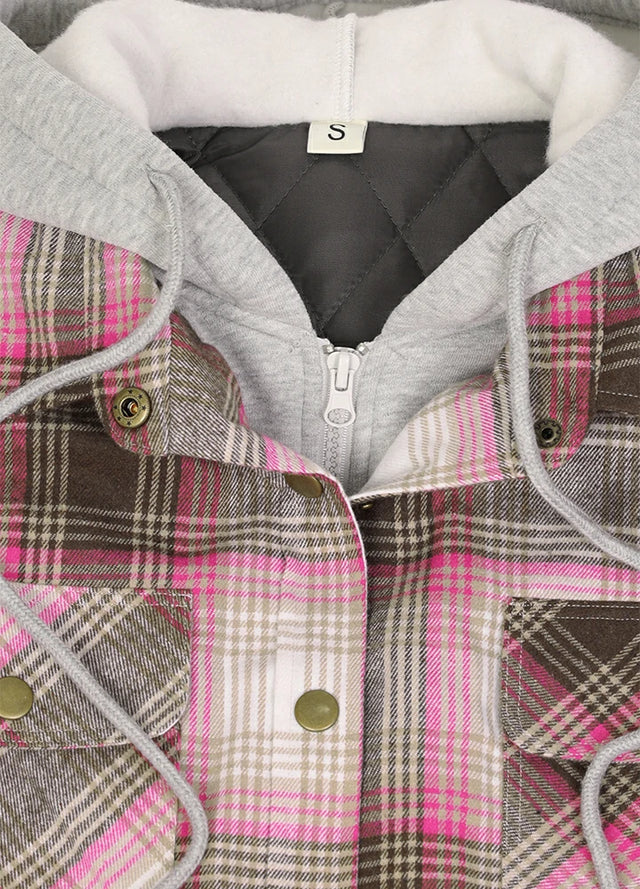 Women's Full Zip Up Quilted Lined Flannel Jacket,Snap Button Closure