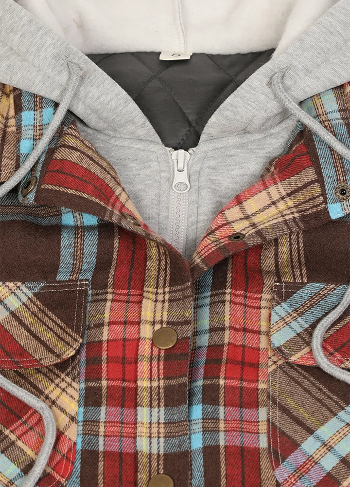 Women's Full Zip Up Quilted Lined Flannel Jacket,Snap Button Closure