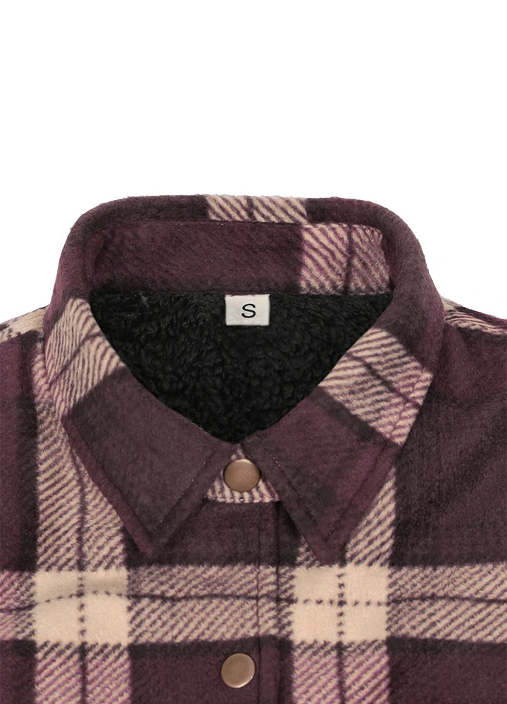 Women's Fleece Lined Snap Button Shirt Jacket