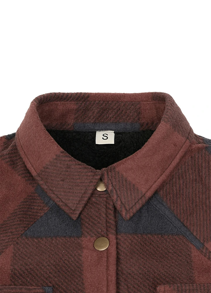 Women's Fleece Lined Snap Button Shirt Jacket