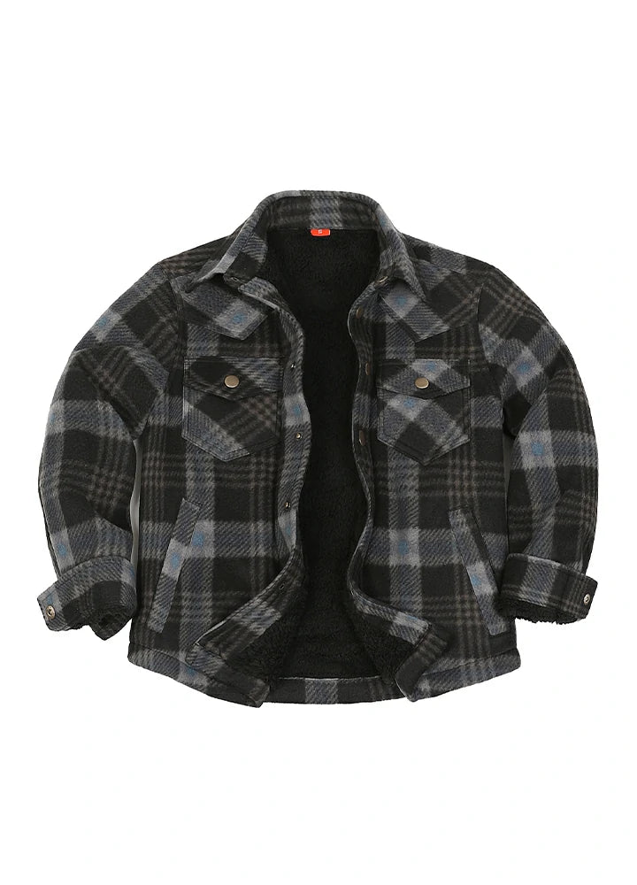 Kids Warm Fleece Lined Snap Button Shirt Jacket