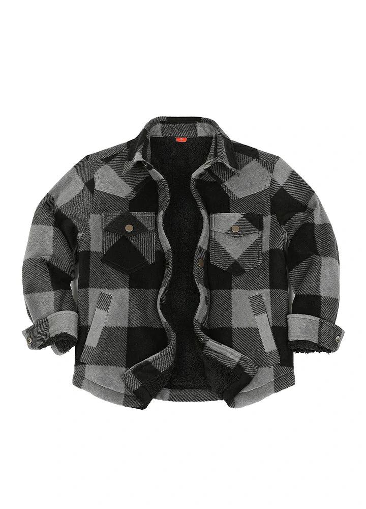 Kids Warm Fleece Lined Snap Button Shirt Jacket