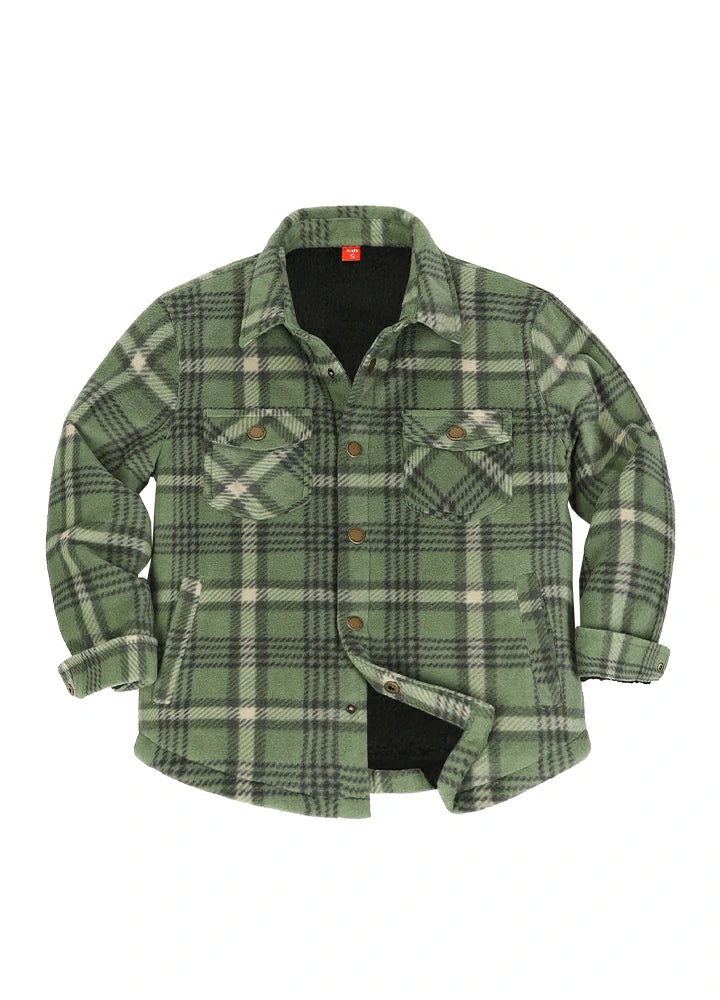 Kids Warm Fleece Lined Snap Button Shirt Jacket