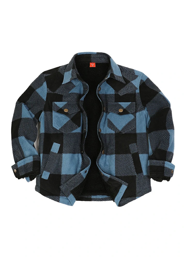 Kids Warm Fleece Lined Snap Button Shirt Jacket