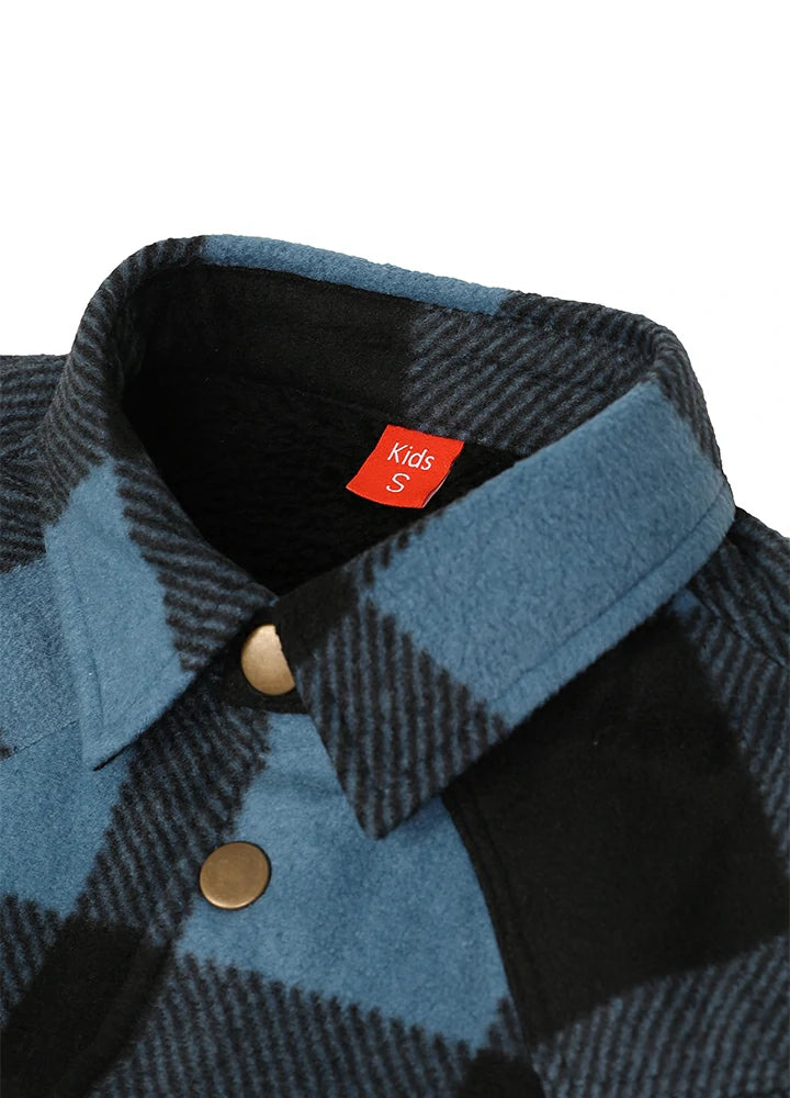 Kids Warm Fleece Lined Snap Button Shirt Jacket