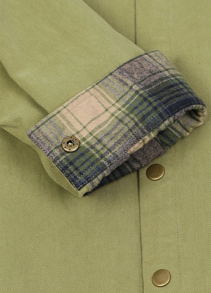 Men's Flannel Lined Heavy Washed Cotton Outdoor Utility Shirt Jacket