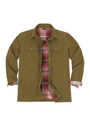 Men's Flannel Lined Heavy Washed Cotton Outdoor Utility Shirt Jacket