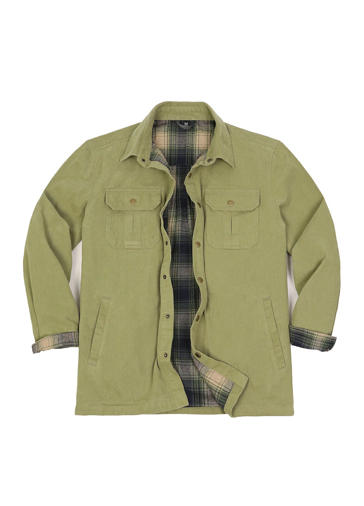 Men's Flannel Lined Heavy Washed Cotton Outdoor Utility Shirt Jacket