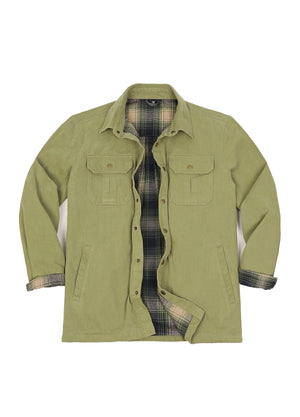 Men's Flannel Lined Heavy Washed Cotton Outdoor Utility Shirt Jacket