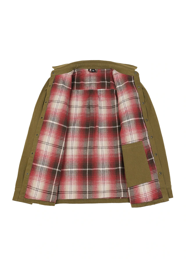 Men's Flannel Lined Heavy Washed Cotton Outdoor Utility Shirt Jacket