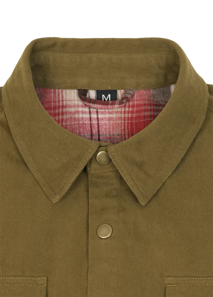 Men's Flannel Lined Heavy Washed Cotton Outdoor Utility Shirt Jacket