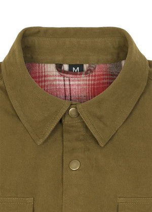 Men's Flannel Lined Heavy Washed Cotton Outdoor Utility Shirt Jacket