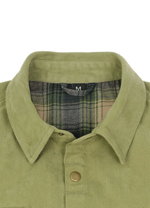 Men's Flannel Lined Heavy Washed Cotton Outdoor Utility Shirt Jacket