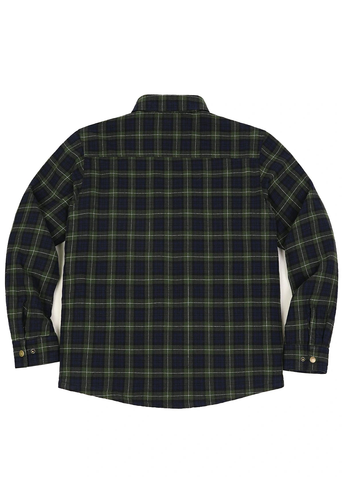 Back view of tartan green men's thermal lined flannel shirt jacket-XR1302SGLL-S,XR1302SGLL-M,XR1302SGLL-L,XR1302SGLL-XL,XR1302SGLL-XXL