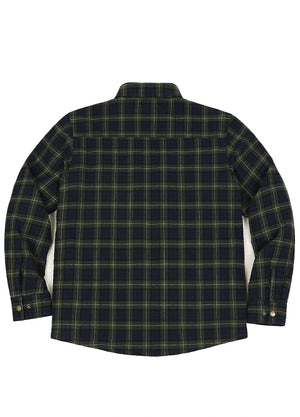 Back view of tartan green men's thermal lined flannel shirt jacket-XR1302SGLL-S,XR1302SGLL-M,XR1302SGLL-L,XR1302SGLL-XL,XR1302SGLL-XXL